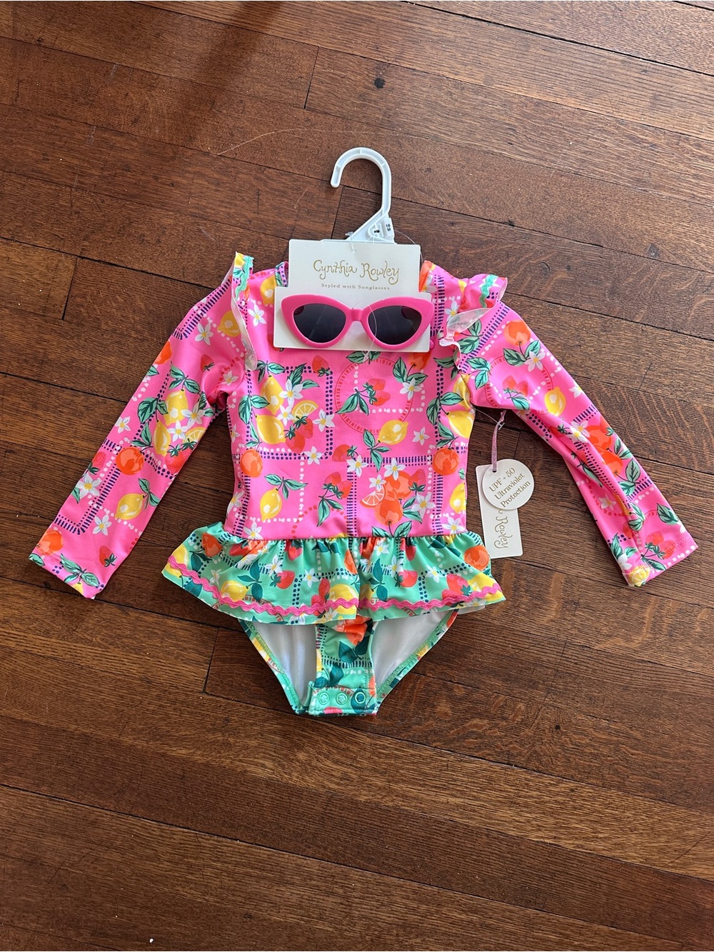 Cynthia Rowley Pink Citrus Ruffle Long-Sleeve One-Piece Swimsuit